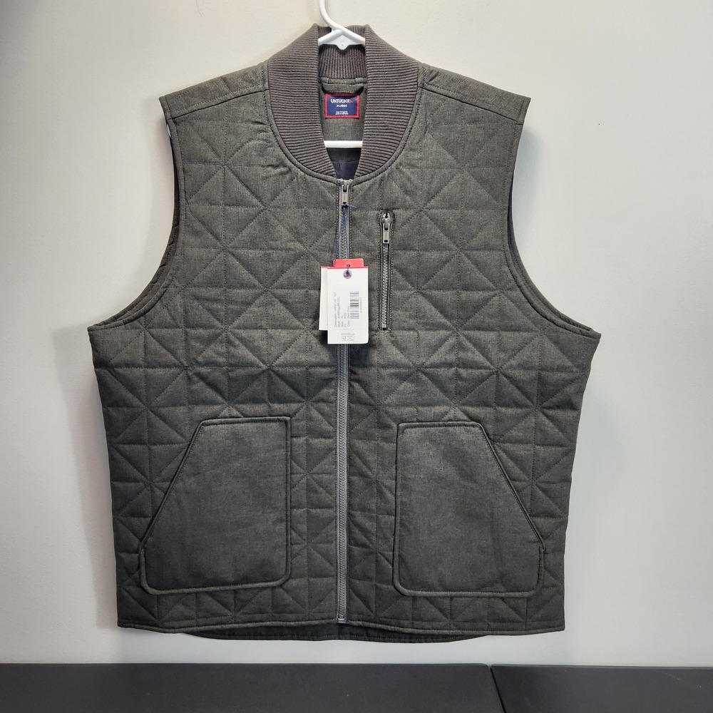 UNTUCKit Harper Vest XL Dark Grey Green Quilted Full Zip Pockets 41895 NWT Work
